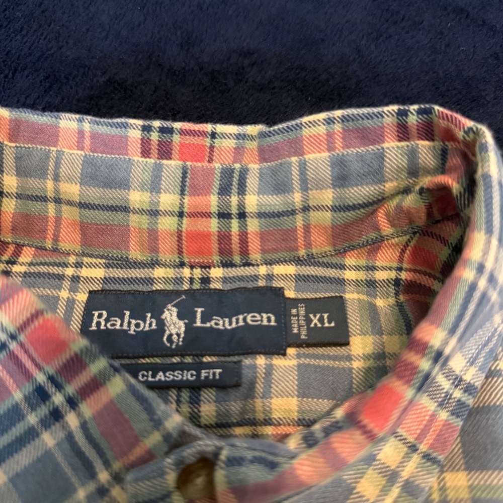 Ralph Lauren Classic Fit Mens XL Plaid Button Down Shirt Blue Red Yellow Cotton - Picture 4 of 11